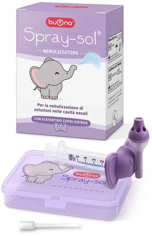 BUONA SPRAY-SOL NEBULIZZATORE SPRAY SOL + AGO CANNULA + SIRINGA LUER LOCK DA 5 ML + ELEFANTINO COPRI-SIRINGA + CONTENITORE - farmacia187.it