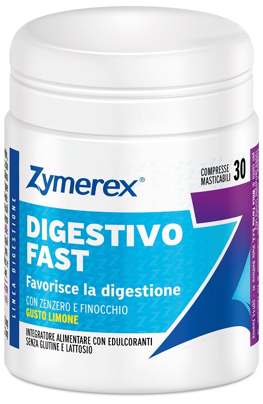 ZYMEREX DIGESTIVO FAST 30 COMPRESSE MASTICABILI GUSTO LIMONE CON EDULCORANTI SENZA GLUTINE SENZA LATTOSIO - farmacia187.it