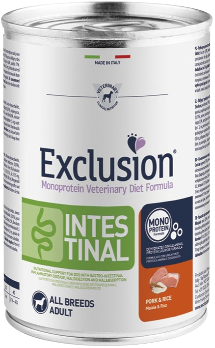 EXCLUSION MONOPROTEIN VETERINARY DIET FORMULA INTESTINAL PORK AND RICE 400 G - farmacia187.it