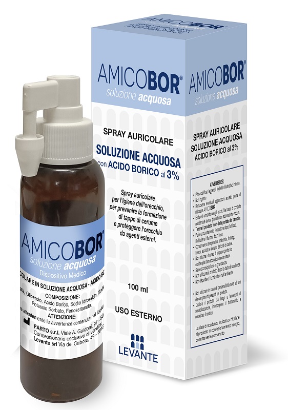 SOLUZIONE ACQUOSA PER IRRIGAZIONE DELL'ORECCHIO AMICOBOR 100 ML - farmacia187.it