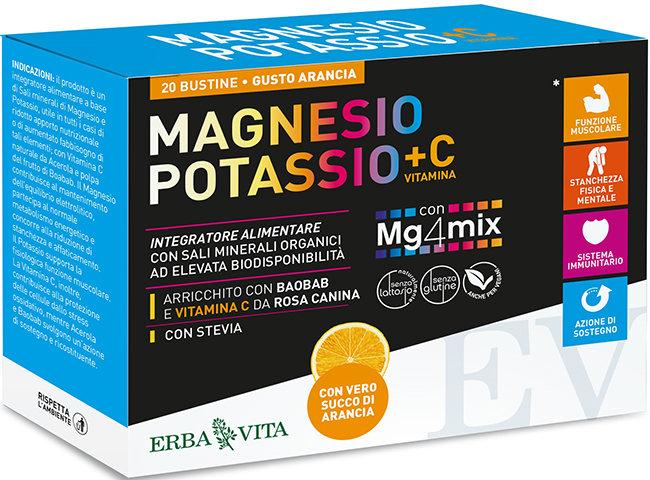 MAGNESIO POTASSIO +C VITAMINA GUSTO ARANCIA 20 BUSTINE DA 3,8 G - farmacia187.it