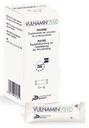 VULNAMIN PWD MEDICAZIONE INTERATTIVA IN POLVERE DI SODIO JALURONATO E AMINOACIDI 2 STICK PACK - farmacia187.it