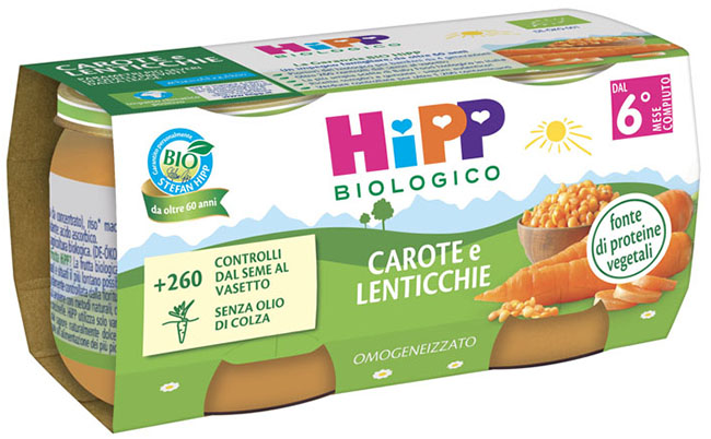 HIPP BIO OMOGENEIZZATO CAROTE/LENTICCHIE 2X80 G - farmacia187.it