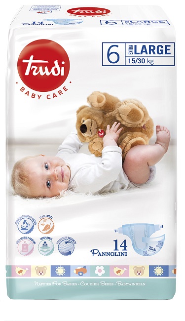 TRUDI BABY CARE PANNOLINO BAMBINI EXTRALARGE 15/30 KG 14 PEZZI - farmacia187.it