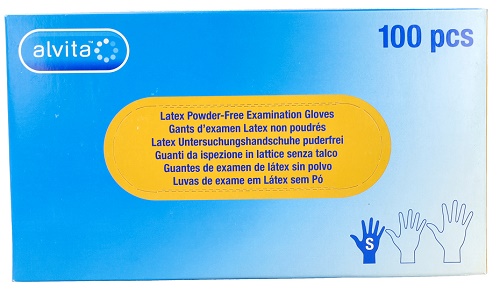 GUANTI DA ISPEZIONE ALVITA IN LATTICE SENZA TALCO S 100 PEZZI - farmacia187.it