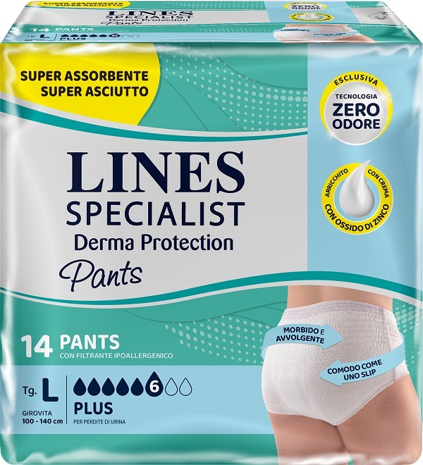PANNOLONE PER INCONTINENZA LINES SPECIALIST DERMA PANTS PLUS L 14 PEZZI - farmacia187.it