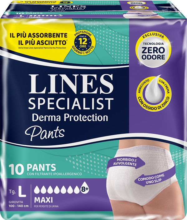 PANNOLONE PER INCONTINENZA LINES SPECIALIST DERMA PANTS MAXI L 10 PEZZI - farmacia187.it