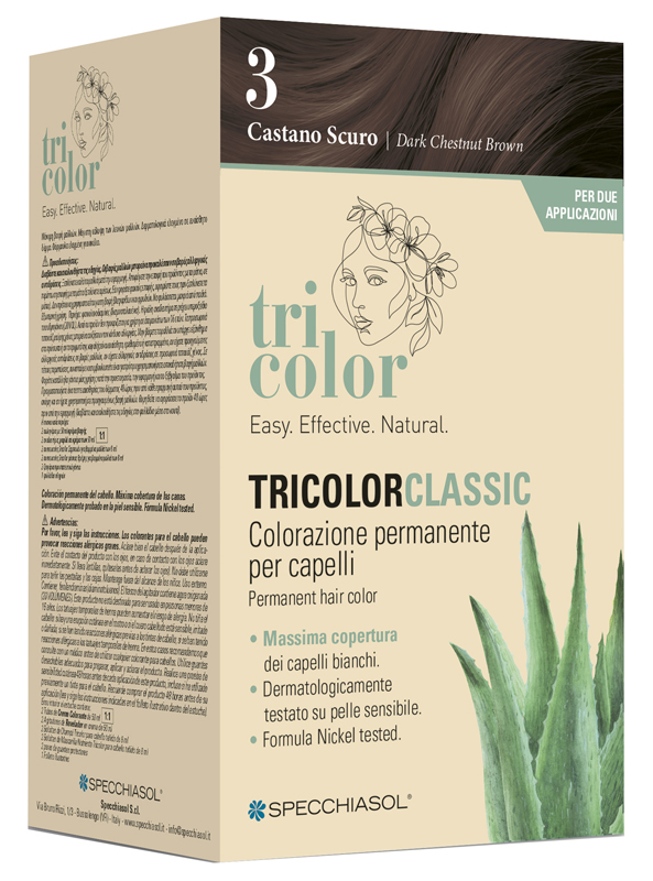 TRICOLOR CLASSIC 3 CASTANO SCURO 2 TUBI 50 ML + 2 SHAKER 50 ML + 4 BUSTINE 8 ML - farmacia187.it