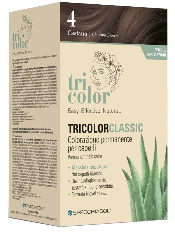 TRICOLOR CLASSIC 4 CASTANO 2 TUBI 50 ML + 2 SHAKER 50 ML + 4 BUSTINE 8 ML - farmacia187.it
