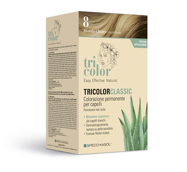 TRICOLOR CLASSIC 8 BIONDO CHIARO 2 TUBI 50 ML + 2 SHAKER 50 ML + 4 BUSTINE 8 ML - farmacia187.it