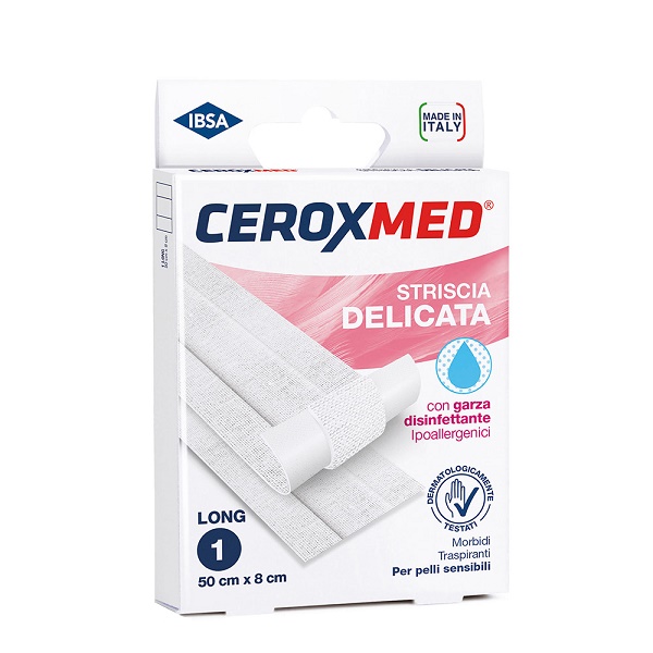 STRISCIA DELICATA CEROXMED CON GARZA DISINFETTANTE IPOALLERGENICA PER PELLI SENSIBILI 50X8CM 1 PEZZO - farmacia187.it