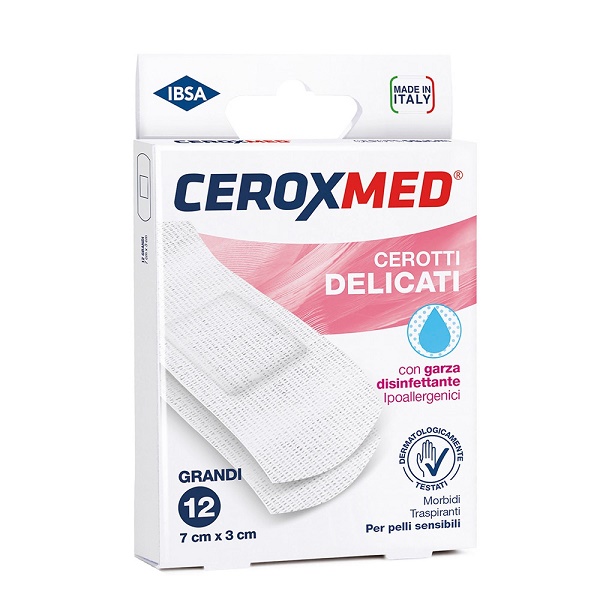 CEROTTI DELICATI CEROXMED CON GARZA DISINFETTANTE PER PELLI SENSIBILI 7X3CM 12 PEZZI - farmacia187.it