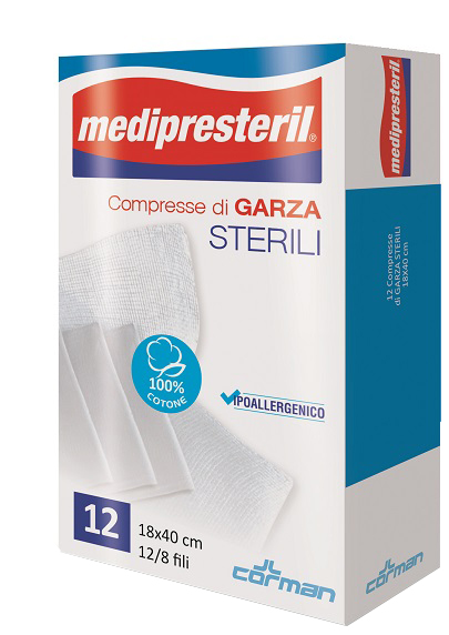 GARZA COMPRESSA MEDIPRESTERIL 12/8 FU 18X40CM 12 PEZZI - farmacia187.it