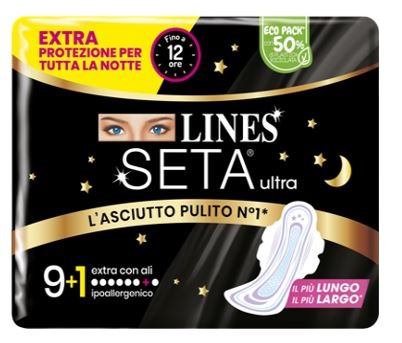 LINES SETA ULTRA ASSORBENTI EXTRA NOTTE CARRY PACK PACCO SINGOLO 9+1 PEZZI - farmacia187.it