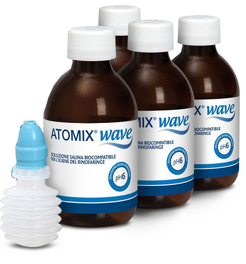 ATOMIX WAVE DISPOSITIVO PER IGIENE RINOFARINGEA ATOMIX SOLUZIONE SALINA 4 FLACONI DA 250 ML - farmacia187.it