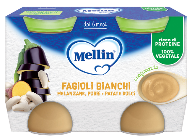 MELLIN OMOGENEIZZATO FAGIOLI BIANCHI E MELANZANE 2 PEZZI DA 130 G - farmacia187.it