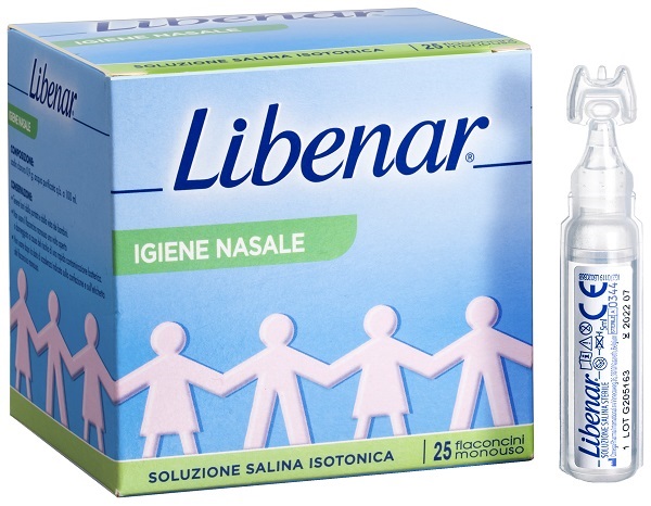 SOLUZIONE SALINA ISOTONICA 0,9% LIBENAR PER IGIENE NASALE 25 FLACONCINI MONOUSO X 5 ML - farmacia187.it