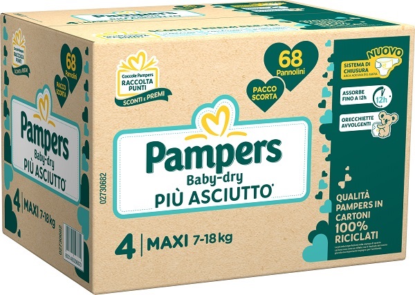 PAMPERS BABY DRY QUADRI PANNOLINO DOWNCOUNT MAXI 68 PEZZI - farmacia187.it