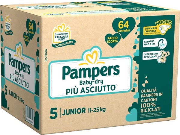 PAMPERS BABY DRY QUADRI PANNOLINO DOWNCOUNT JUNIOR 64 PEZZI - farmacia187.it