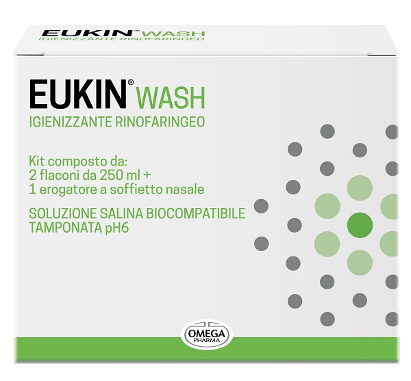 EUKIN WASH IGIENIZZANTE RINOFARINGEO KIT 2 FLACONI DA 250 ML + EROGATORE A SOFFIETTO NASALE - farmacia187.it