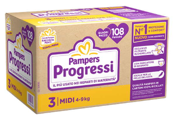 PAMPERS QUADRI PROGRESSI MIDI 108 PEZZI - farmacia187.it