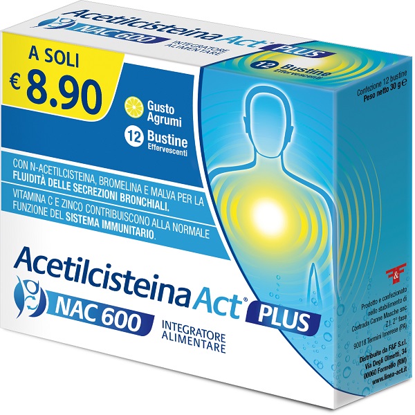 ACETILCISTEINA ACT PLUS NAC 600 12 BUSTINE EFFERVESCENTI AGRUMI - farmacia187.it