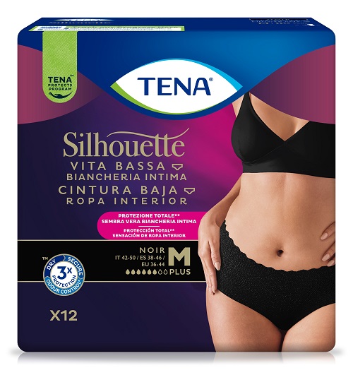 PANNOLONE A MUTANDINA ASSORBENTE TENA SILHOUETTE NOIR M VITA BASSA 12 PEZZI - farmacia187.it