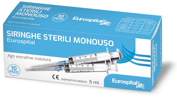 SIRINGA STERILE MONOUSO EUROSPITAL 5 ML 10 PEZZI - farmacia187.it