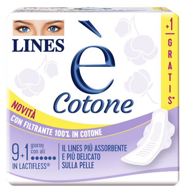 LINES E' COTONE ALI ASSORBENTE ESTERNO 9 + 1 PEZZI - farmacia187.it