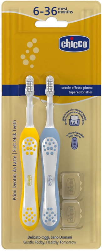 CHICCO SPAZZOLINO 6-36 MESI+DOPPIO AZZURRO-GIALLO - farmacia187.it