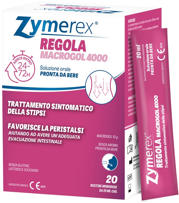 ZYMEREX REGOLA MACROGOL 4000 20 BUSTINE DA 20 ML SENZA ZUCCHERO SENZA GLUTINE SENZA LATTOSIO - farmacia187.it