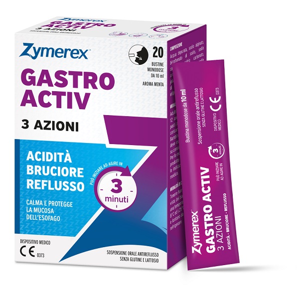 ZYMEREX GASTRO ACTIV 20 BUSTINE DA 10 ML AROMA MENTA SENZA GLUTINE SENZA LATTOSIO - farmacia187.it