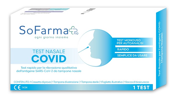 TEST ANTIGENICO RAPIDO COVID-19 NASALE AUTODIAGNOSTICO DETERMINAZIONE QUALITATIVA ANTIGENI SARS-COV-2 IN TAMPONI NASALI MEDIANTE IMMUNOCROMATOGRAFIA SOFARMAPIU' - farmacia187.it