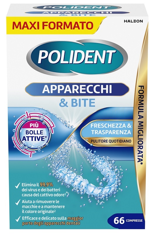 POLIDENT APPARECCHI & BITE PULITORE QUOTIDIANO 66 COMPRESSE - farmacia187.it